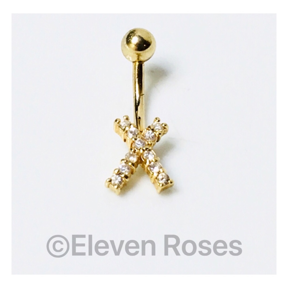 Solid 14k Gold X Navel Ring